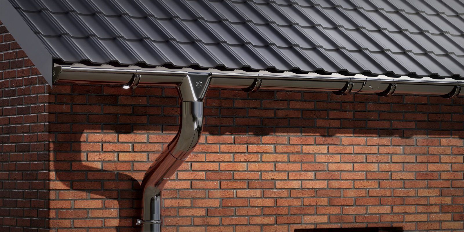 Strecha s odkvapovým systémom KROP na plechovej streche od spoločnosti Blachotrapez. 